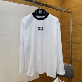Miu Miu Color-Block Patchwork Embroidered Long-Sleeve T-Shirt