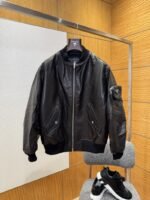 Prada Genuine Leather Zipper Triangle Label Jacket Coat