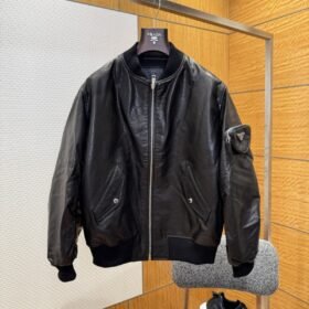 Prada Genuine Leather Zipper Triangle Label Jacket Coat