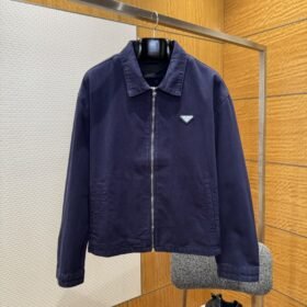 Prada Triangular Logo Distressed Denim Jacket