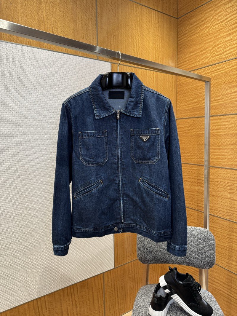 wsxc1764899252976_0.jpg Prada Washed Zipper Long-Sleeve Denim Jacket Coat - 图片 1
