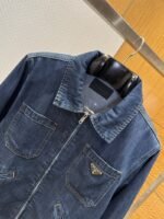 Prada Washed Zipper Long-Sleeve Denim Jacket Coat - 图片 3