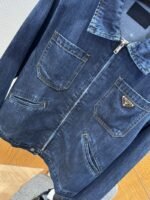 Prada Washed Zipper Long-Sleeve Denim Jacket Coat - 图片 4