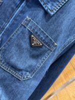 Prada Washed Zipper Long-Sleeve Denim Jacket Coat - 图片 6