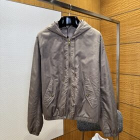 LV Logo All-Over Print Zipper Hooded Jacket 1