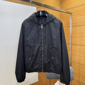 LV Logo All-Over Print Zipper Hooded Jacket 2