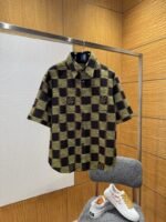 LV Logo Print Pointed Collar Single-Button Short-Sleeve Shirt 1