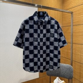 LV Logo Print Pointed Collar Single-Button Short-Sleeve Shirt 2