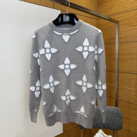 LV Pattern Jacquard Crew Neck Long Sleeve Sweater