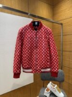 LV Full-Print Jacquard Leather Jacket Coat