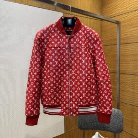 LV Full-Print Jacquard Leather Jacket Coat