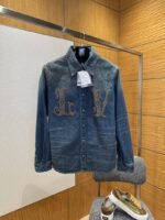 LV Studded Lapel Denim Long-Sleeve Shirt
