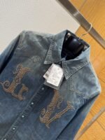 LV Studded Lapel Denim Long-Sleeve Shirt - 图片 3