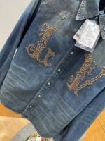 LV Studded Lapel Denim Long-Sleeve Shirt - 图片 4