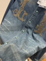 LV Studded Lapel Denim Long-Sleeve Shirt - 图片 5