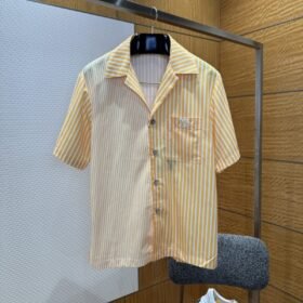 LV Striped Patchwork Short-Sleeve Shirt