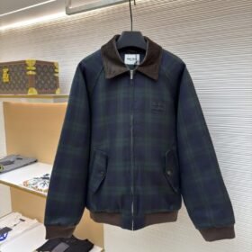Miu Miu Collared Contrast-Color Check Cotton Coat