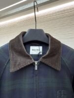 Miu Miu Collared Contrast-Color Check Cotton Coat - 图片 3