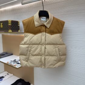 Miu Miu Color-Blocked Short Drawstring Down Vest