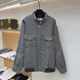 Miu Miu Checkered Stand Collar Zipper Long Sleeve Jacket