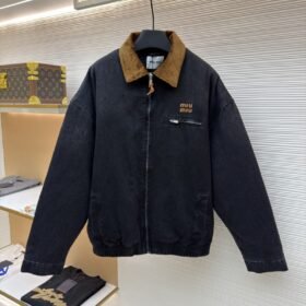 Miu Miu Corduroy Collar Denim Jacket Coat
