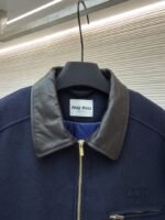 Miu Miu Distressed Washed Leather Collar Zip-Up Cotton Jacket - 图片 3