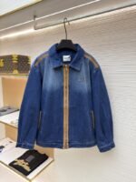 Miu Miu Leather-Trimmed Denim Jacket Coat
