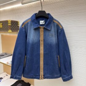 Miu Miu Leather-Trimmed Denim Jacket Coat