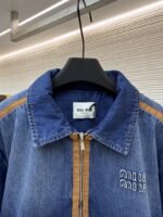 Miu Miu Leather-Trimmed Denim Jacket Coat - 图片 3