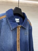 Miu Miu Leather-Trimmed Denim Jacket Coat - 图片 8