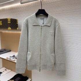 Miu Miu Micro-Logo Zipper Long-Sleeve Sweater