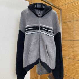 Balenciaga Color-Block Hooded Knit Jacket