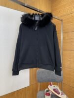 Balenciaga Long-Sleeve Zip-Up Hoodie With Fur Collar