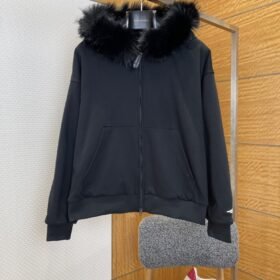 Balenciaga Long-Sleeve Zip-Up Hoodie With Fur Collar