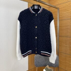 LV Color-Blocked 3D Diamond-Pattern Knit Jacket