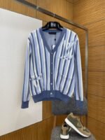 LV 2026 SpringSummer Collection New Blue and White Vertical Striped Cardigan