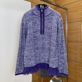 LV 2026 SpringSummer Letter Badge Half-Zip Pullover Fringe Knit Sweater