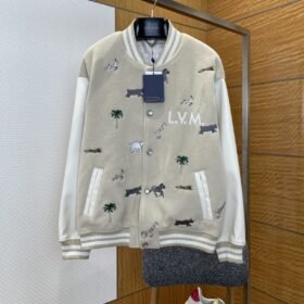 LV Animal Embroidered Patchwork Leather Baseball Jacket