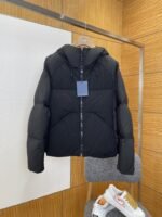 LV Full-Print Patchwork Hooded Down Jacket