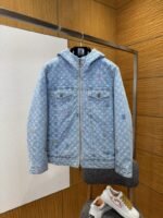 LV Color Jacquard Hooded Denim Down Jacket