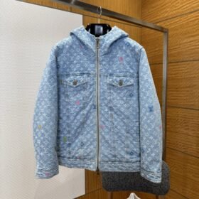 LV Color Jacquard Hooded Denim Down Jacket
