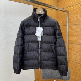 Dior All-Over Print Solid Color Zipper Stand Collar Down Jacket 7
