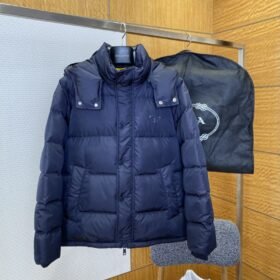 Prada Enameled Triangle Logo Stand Collar Hooded Down Jacket1