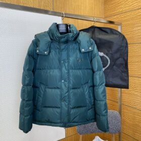 Prada Enameled Triangle Logo Stand Collar Hooded Down Jacket 2