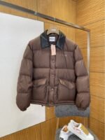 Miu Miu Logo Print Leather Collar Down Jacket 1