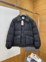 Miu Miu Logo Print Leather Collar Down Jacket 2