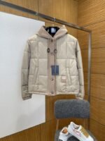 LV leather label color blocked hooded lightweight down jacket 1