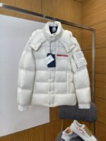 Prada contrasting patch hooded down jacket