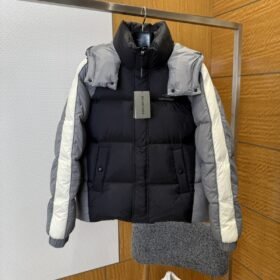 Balenciaga Color-Block Stand Collar Hooded Down Jacket