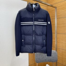 Gucci Logo Embroidered Striped Patchwork Down Jacket 2